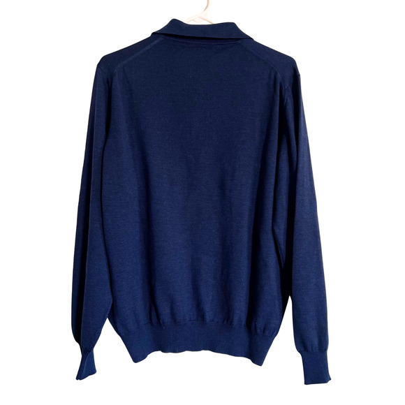 John W. Nordstrom Fine Merino Wool Polo Sweater Navy Blue Men’s Medium Italy - Picture 2 of 5